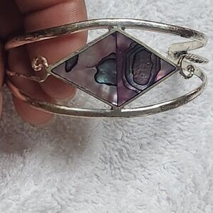 Vintage  Alpaca Mexico Abalone Shell Inlay Cuff Bracelet Diamond Shape Boho